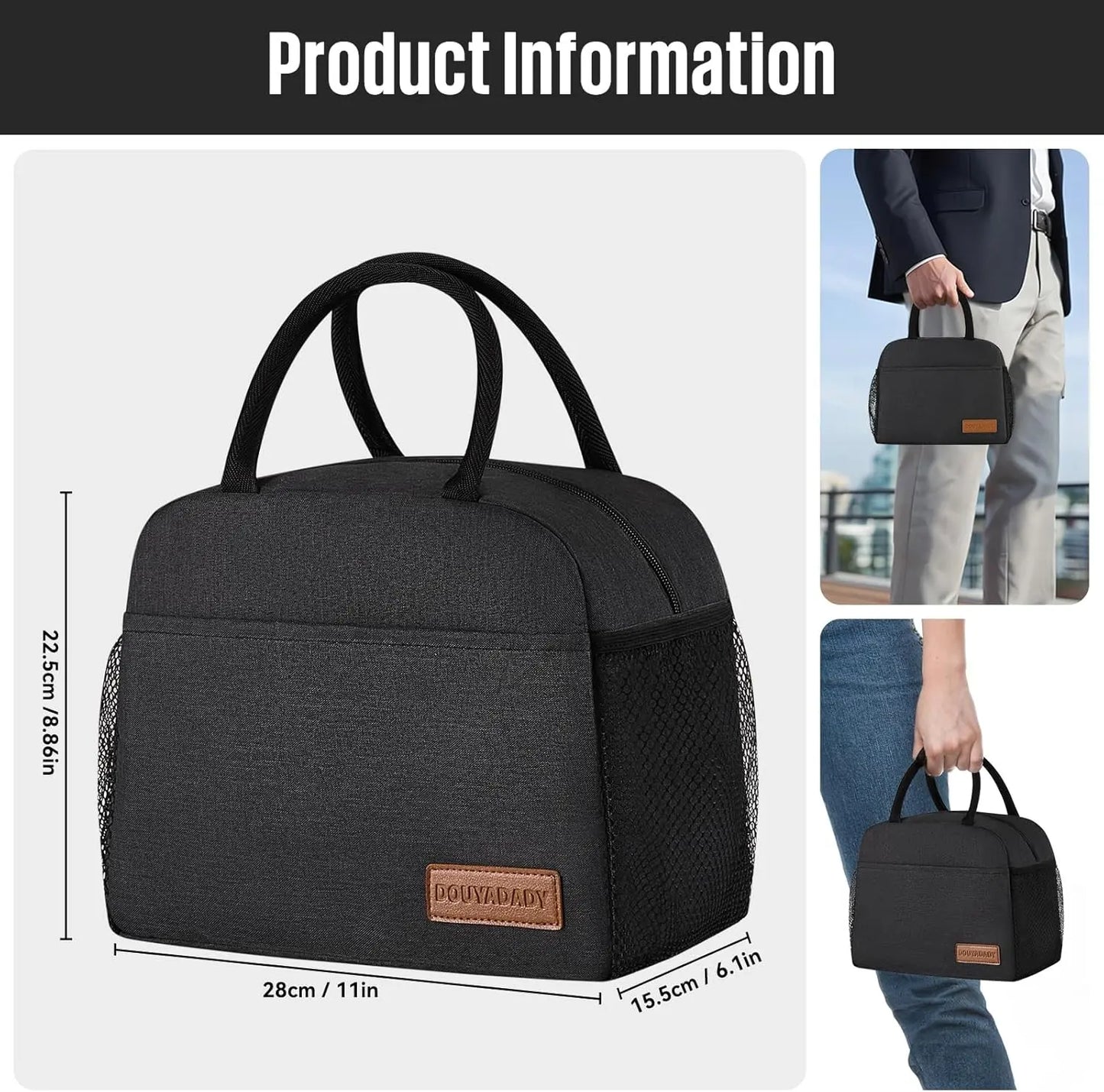 Lunch Bag for Women/Men - Black Lunch Box - Perfect for Daily Use