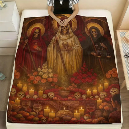 Santa Muerte Flannel Blanket Super Soft Warm Cozy Acceptance of Fate Theme Throw for Couch Bed Living Room Travel Home Decor Unique Birthday Christmas Gift