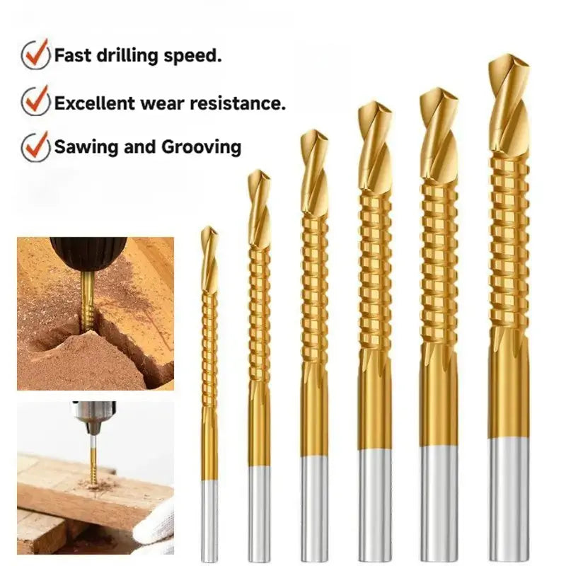 Titanium-Plated High-Speed Steel 6Counts Metalworking Set for Drilling Screwing Boring Carving Cutting Polishing Durable Tools Plunge