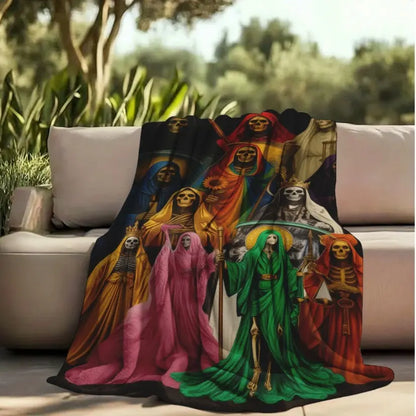 Santa Muerte Flannel Blanket Super Soft Warm Cozy Acceptance of Fate Theme Throw for Couch Bed Living Room Travel Home Decor Unique Birthday Christmas Gift