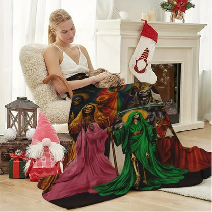 Santa Muerte Flannel Blanket Super Soft Warm Cozy Acceptance of Fate Theme Throw for Couch Bed Living Room Travel Home Decor Unique Birthday Christmas Gift