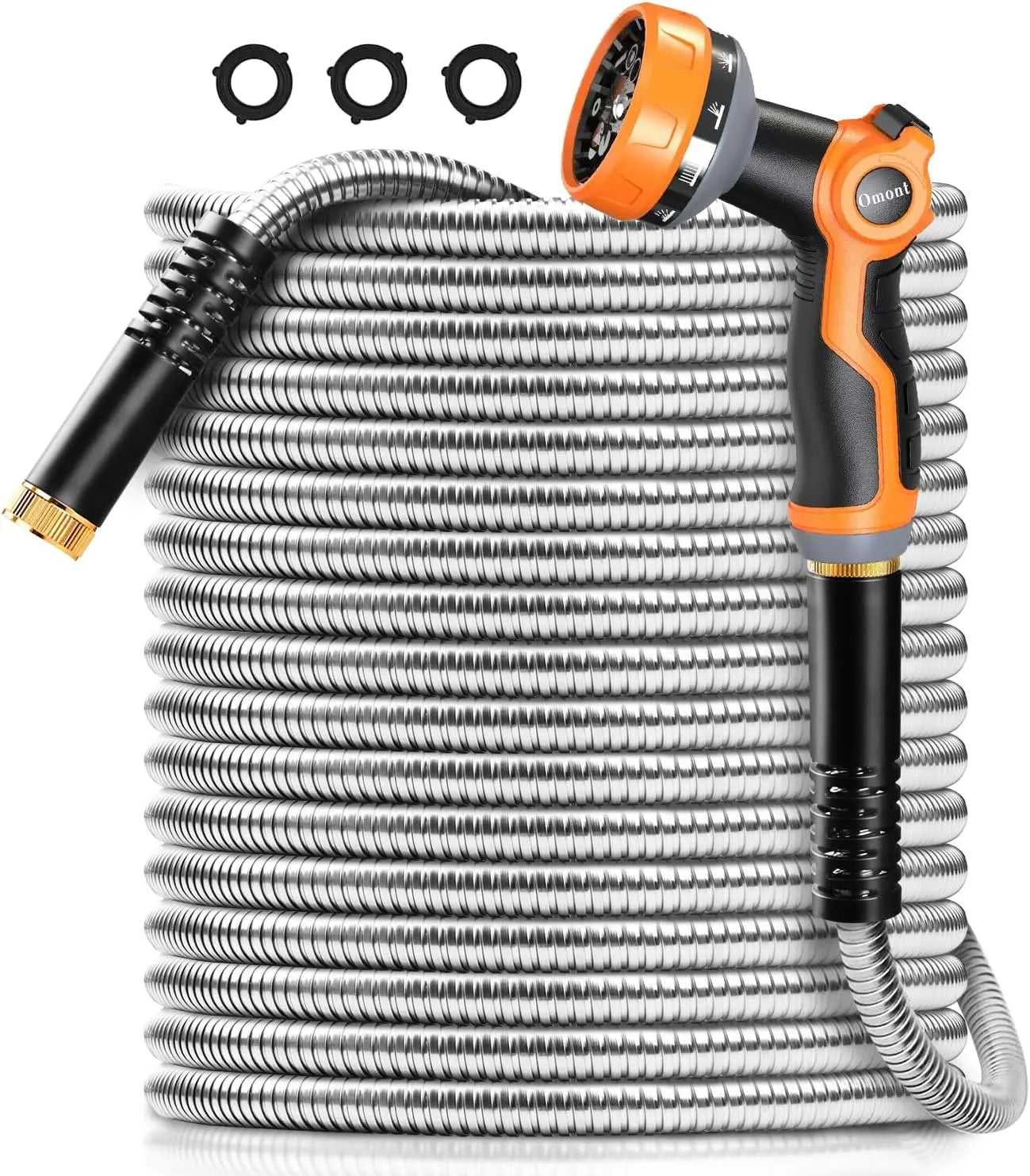 IRONFIX Smart Stainless Steel Garden Hose (50Ft/100Ft) - Heavy Duty Water Hose, 10-Functional Nozzles, Anti-Kink, Lightweight, Flexible, Leakproof Gaskets, Coiled, Stable Flow, Easy Storage & Use, All-Seasons Outdoor Lawn Watering Accessory