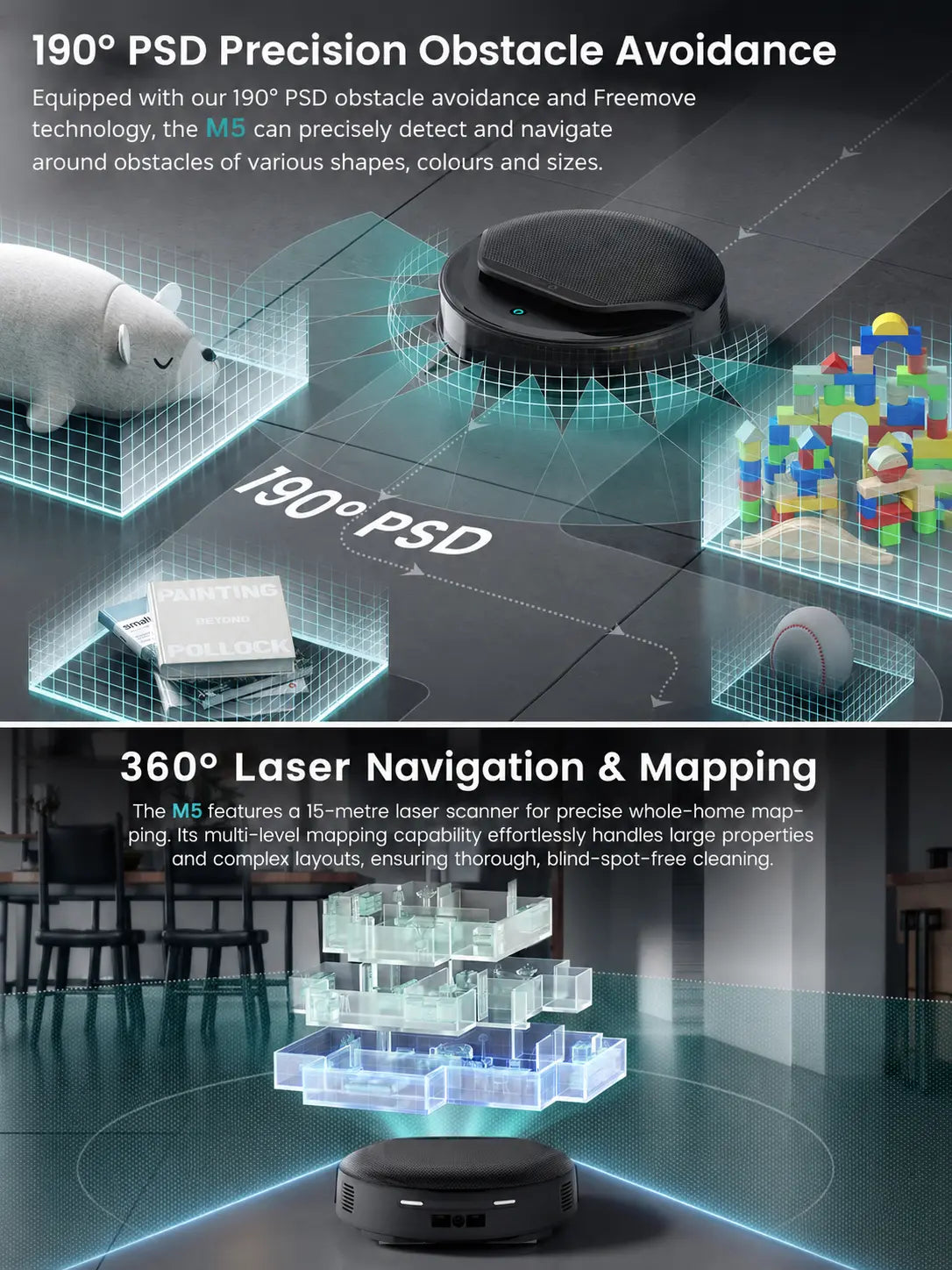 Lefant M5 Robot Vacuum and Mop with Self-Washing Roller Mop, 15,000Pa Suction, Self-Empty Dock, Lidar Navigation, 190° PSD Obstacle Avoidance, App Control, Ideal for Pet Hair & Hard Floors, Home Cleaning Tool, Cordless Vacuum Cleaner, Auto Emptying