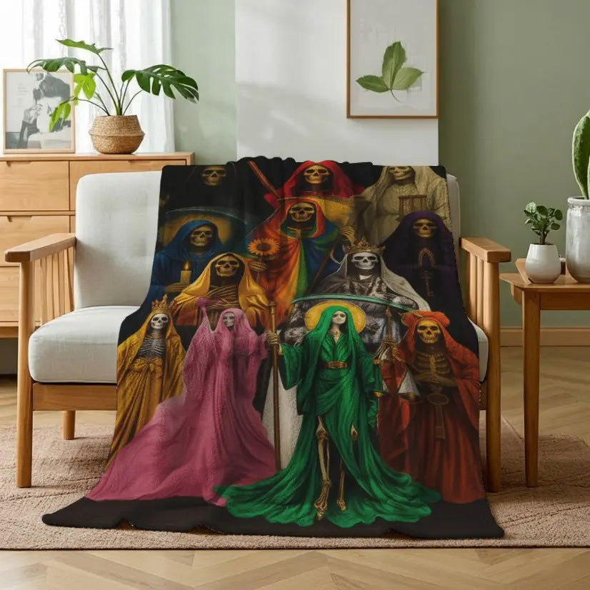 Santa Muerte Flannel Blanket Super Soft Warm Cozy Acceptance of Fate Theme Throw for Couch Bed Living Room Travel Home Decor Unique Birthday Christmas Gift