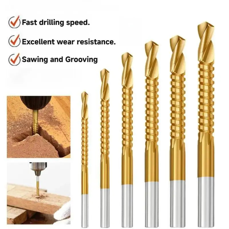 Titanium-Plated High-Speed Steel 6Counts Metalworking Set for Drilling Screwing Boring Carving Cutting Polishing Durable Tools Plunge