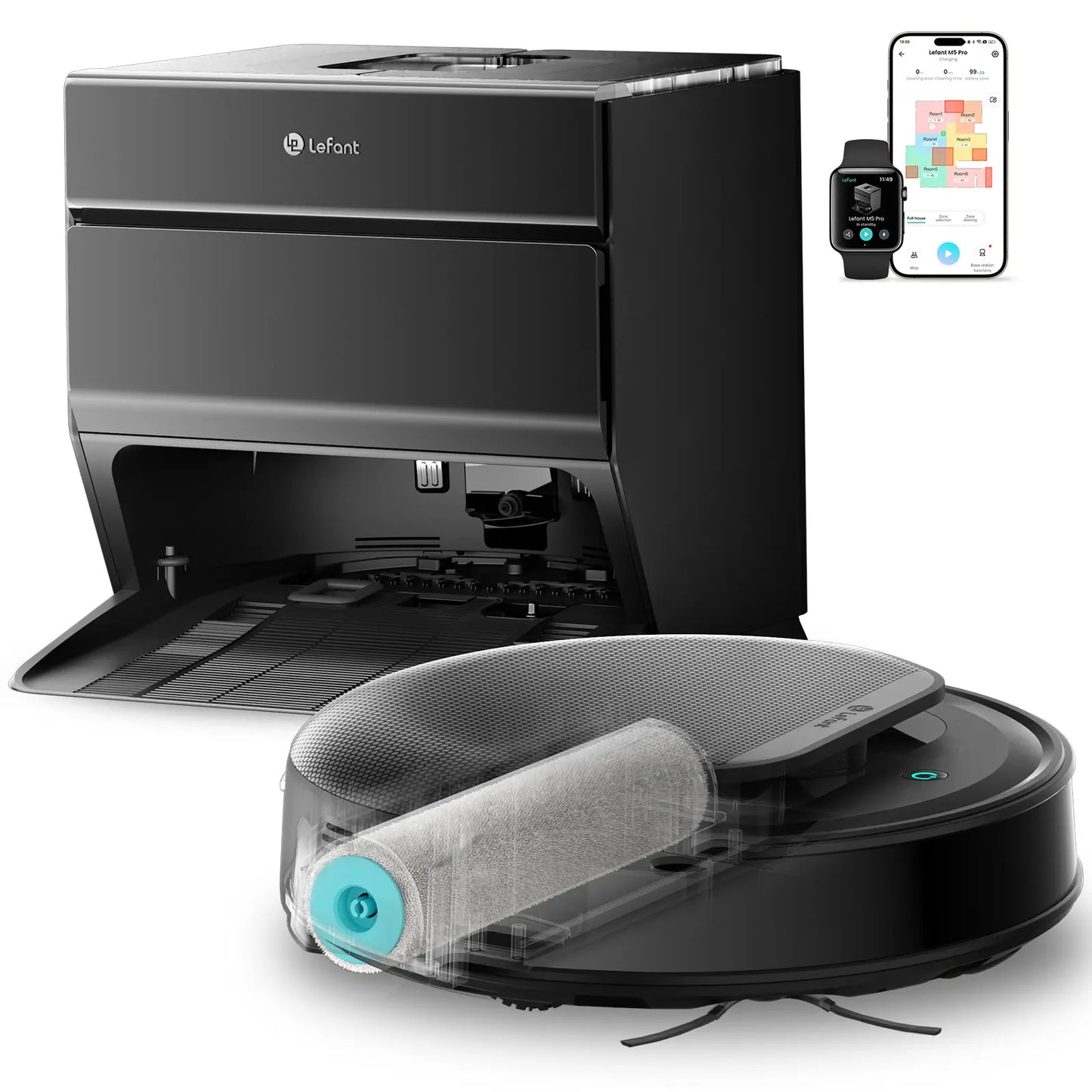 Lefant M5 Robot Vacuum and Mop with Self-Washing Roller Mop, 15,000Pa Suction, Self-Empty Dock, Lidar Navigation, 190° PSD Obstacle Avoidance, App Control, Ideal for Pet Hair & Hard Floors, Home Cleaning Tool, Cordless Vacuum Cleaner, Auto Emptying