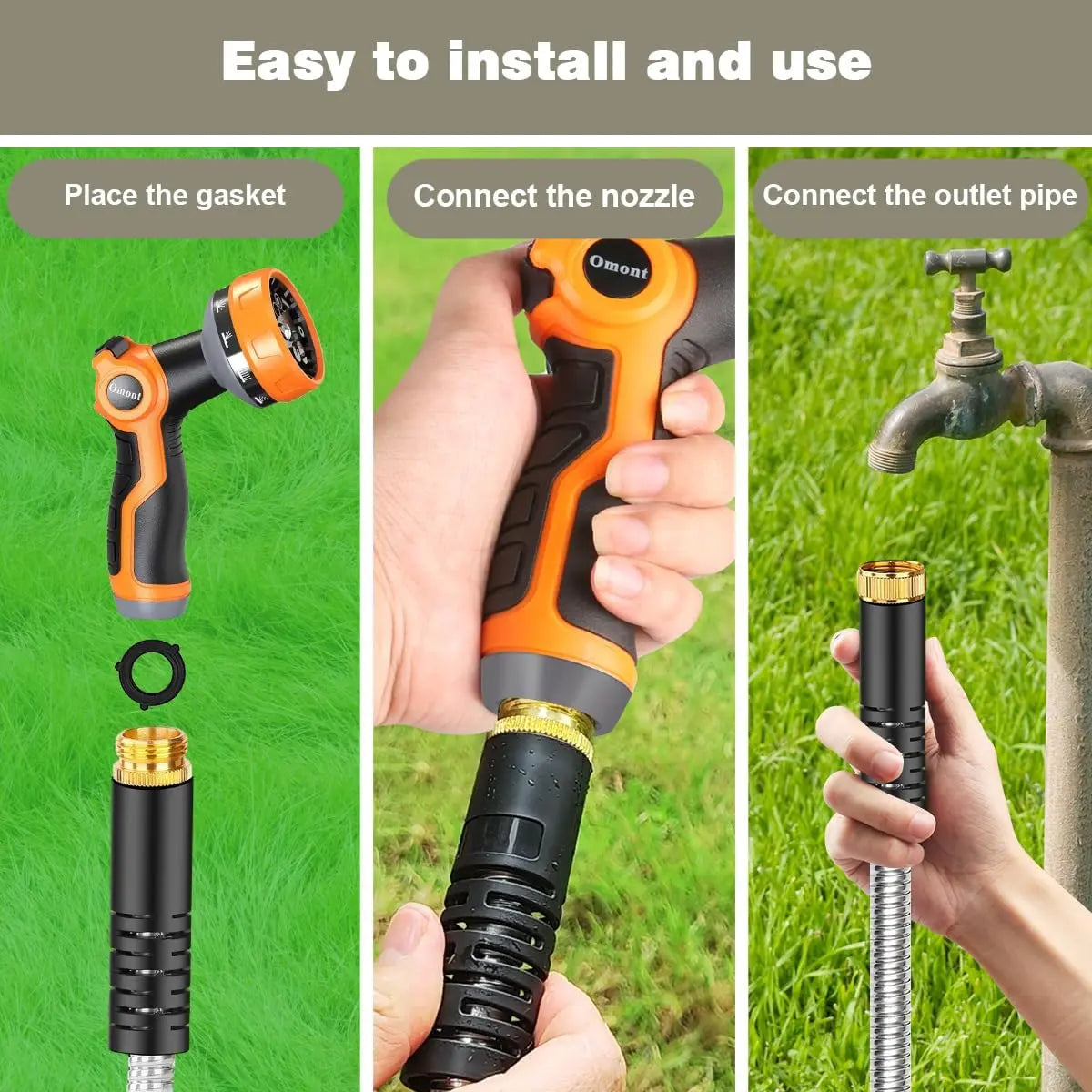 IRONFIX Smart Stainless Steel Garden Hose (50Ft/100Ft) - Heavy Duty Water Hose, 10-Functional Nozzles, Anti-Kink, Lightweight, Flexible, Leakproof Gaskets, Coiled, Stable Flow, Easy Storage & Use, All-Seasons Outdoor Lawn Watering Accessory