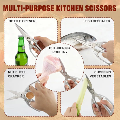 Heavy Duty Kitchen Scissors – Sharp Stainless Steel Cooking Shears for Meat, Chicken, Fish, Poultry, Herbs and Bread, Dishwasher Safe, Silver