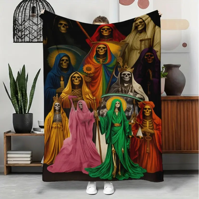 Santa Muerte Flannel Blanket Super Soft Warm Cozy Acceptance of Fate Theme Throw for Couch Bed Living Room Travel Home Decor Unique Birthday Christmas Gift
