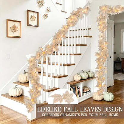 3 Pack Fall Decor - Fall Garland with Lights Fall Decorations for Home, Total 20Ft 60LED Thick Lighted Maples Leafed Autumn Garland Wedding Harvest Fireplace Party Christmas Thanksgiving Decorations