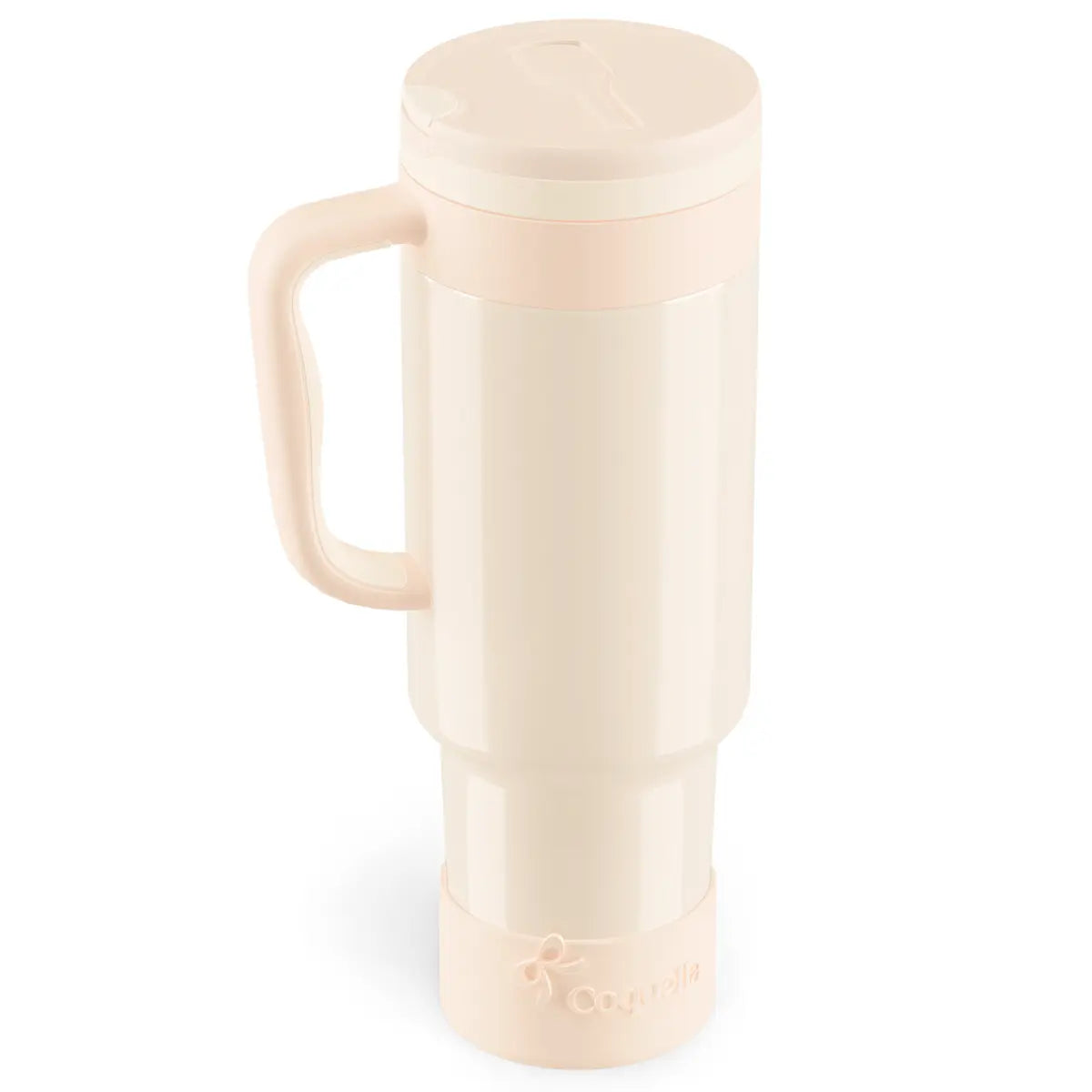 Coquella 40 Oz Insulated Tumbler with Handle and Push-Button Straw Lid, Stainless Steel Travel Cup for Gym Office, Leakproof, Bpa-Free, Cup Holder Friendly, Bow Silicone Boot, Pink (Rose Quartz)
