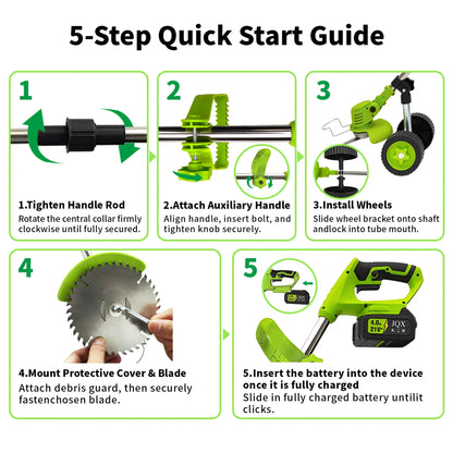 21V Cordless Weed Wacker with Wheels, 3-In-1 Electricstring Trimmer, Edger & Lawn Care Tool, Lightweight Lawnmower for Garden Maintenance, Adjustable Handle