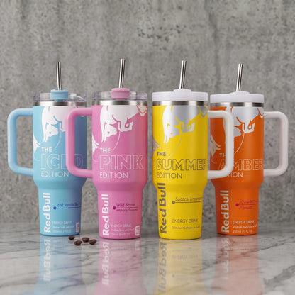 Rbull FULL COLOR EDITION Tumbler with Handle - Energy Tumbler for Extreme Sports Athlete - 20Oz/40Oz Energy Drink, Insulated Travel Mug with Straw Lid Portable Water Bottles Drinkware