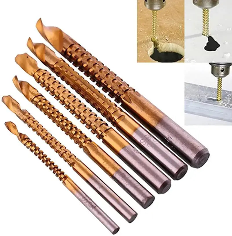 Titanium-Plated High-Speed Steel 6Counts Metalworking Set for Drilling Screwing Boring Carving Cutting Polishing Durable Tools Plunge