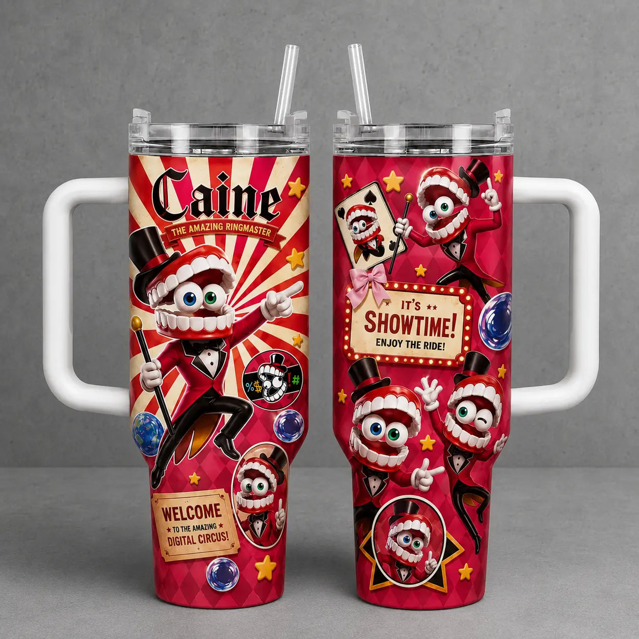 Jax the Amazing Digital Circus Tumbler 40/30/20Oz Insulated Cup with Handle, Purple Rabbit Colorful Cartoon Travel Mug Gift