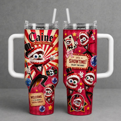 Jax the Amazing Digital Circus Tumbler 40/30/20Oz Insulated Cup with Handle, Purple Rabbit Colorful Cartoon Travel Mug Gift