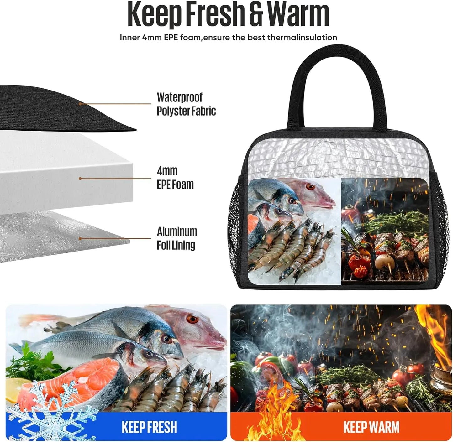 Lunch Bag for Women/Men - Black Lunch Box - Perfect for Daily Use