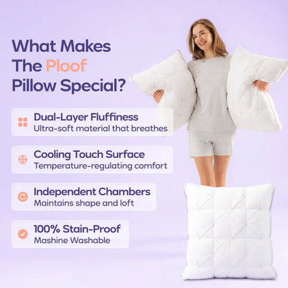 Mellow Sleep | Ploof Pillow (4-Pack) – Extra-Fluffy Dual-Layer Pillow, Cloud-Like Soft Plush Bed Pillow with Breathable Support, Never Flat, Neck-Cradling Comfort for Side, Back & Stomach Sleepers, Machine Washable