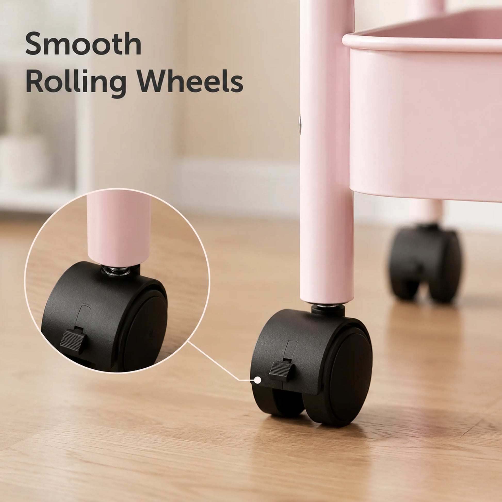 Rolling Utility Cart with Wheels & Side Hooks - 3 Tier Metal Storage Organizer for Small Spaces, Dorm Room, Bathroom & Kitchen, Mobile Trolley for Beauty Products, Towels & Snacks
