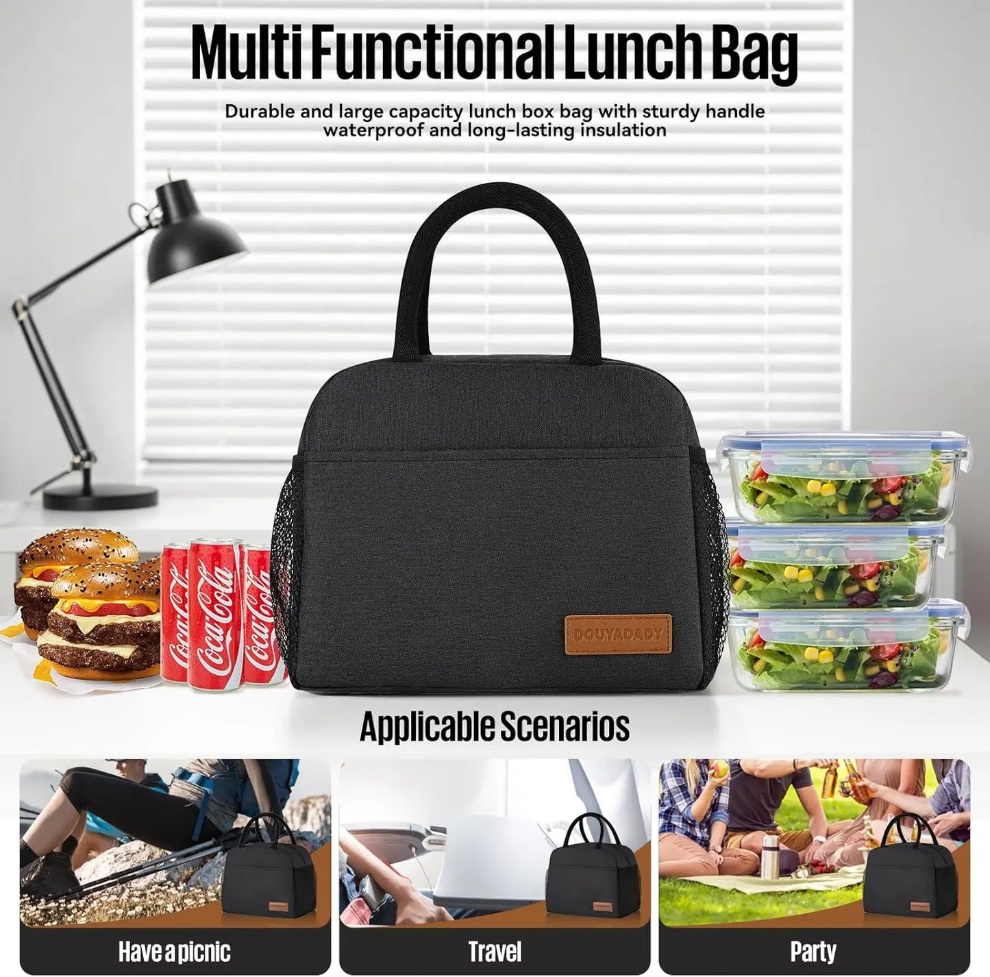 Lunch Bag for Women/Men - Black Lunch Box - Perfect for Daily Use
