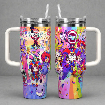 Jax the Amazing Digital Circus Tumbler 40/30/20Oz Insulated Cup with Handle, Purple Rabbit Colorful Cartoon Travel Mug Gift