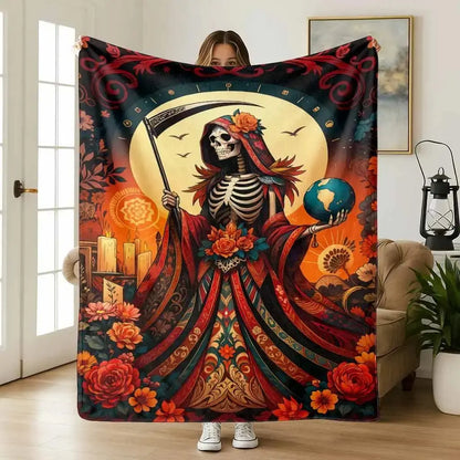 Santa Muerte Flannel Blanket Super Soft Warm Cozy Acceptance of Fate Theme Throw for Couch Bed Living Room Travel Home Decor Unique Birthday Christmas Gift