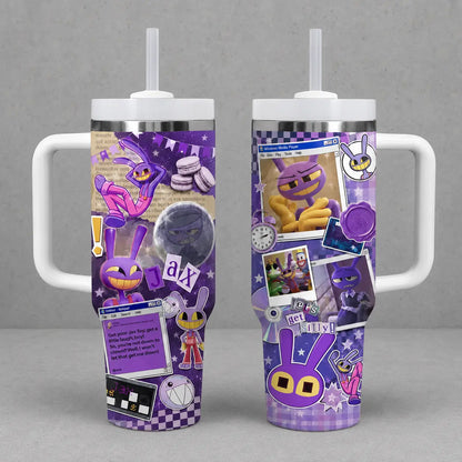 Jax the Amazing Digital Circus Tumbler 40/30/20Oz Insulated Cup with Handle, Purple Rabbit Colorful Cartoon Travel Mug Gift