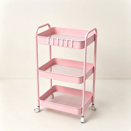 Rolling Utility Cart with Wheels & Side Hooks - 3 Tier Metal Storage Organizer for Small Spaces, Dorm Room, Bathroom & Kitchen, Mobile Trolley for Beauty Products, Towels & Snacks