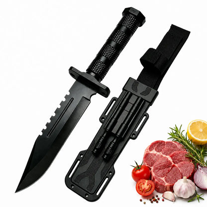 Home Cooking Prep Knife - Matte Black Blade, Textured Handle, Protective Sheath, Built-In Accessory Storage - Kitchen Knives for Ingredient Preparation, Father’S Day, Birthdays, Housewarmings Gifts, Bbq Prep