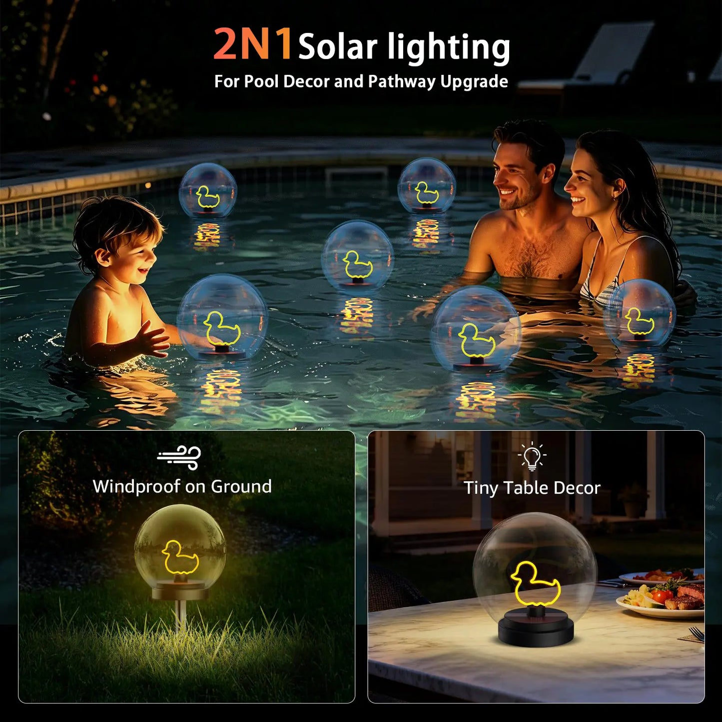 Solar-Powered Floating Ball Lanterns with Stick, 2-Pack, Automatic Night Illumination, IP66 Water Resistant, 10H Runtime, Warm White Light, Batteries Included, Decking & Patio Lighting to Boost Cozy Ambience for Pathway, Pond, Backyard & Swimming Pool