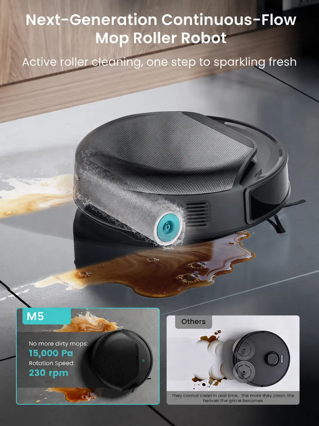 Lefant M5 Robot Vacuum and Mop with Self-Washing Roller Mop, 15,000Pa Suction, Self-Empty Dock, Lidar Navigation, 190° PSD Obstacle Avoidance, App Control, Ideal for Pet Hair & Hard Floors, Home Cleaning Tool, Cordless Vacuum Cleaner, Auto Emptying