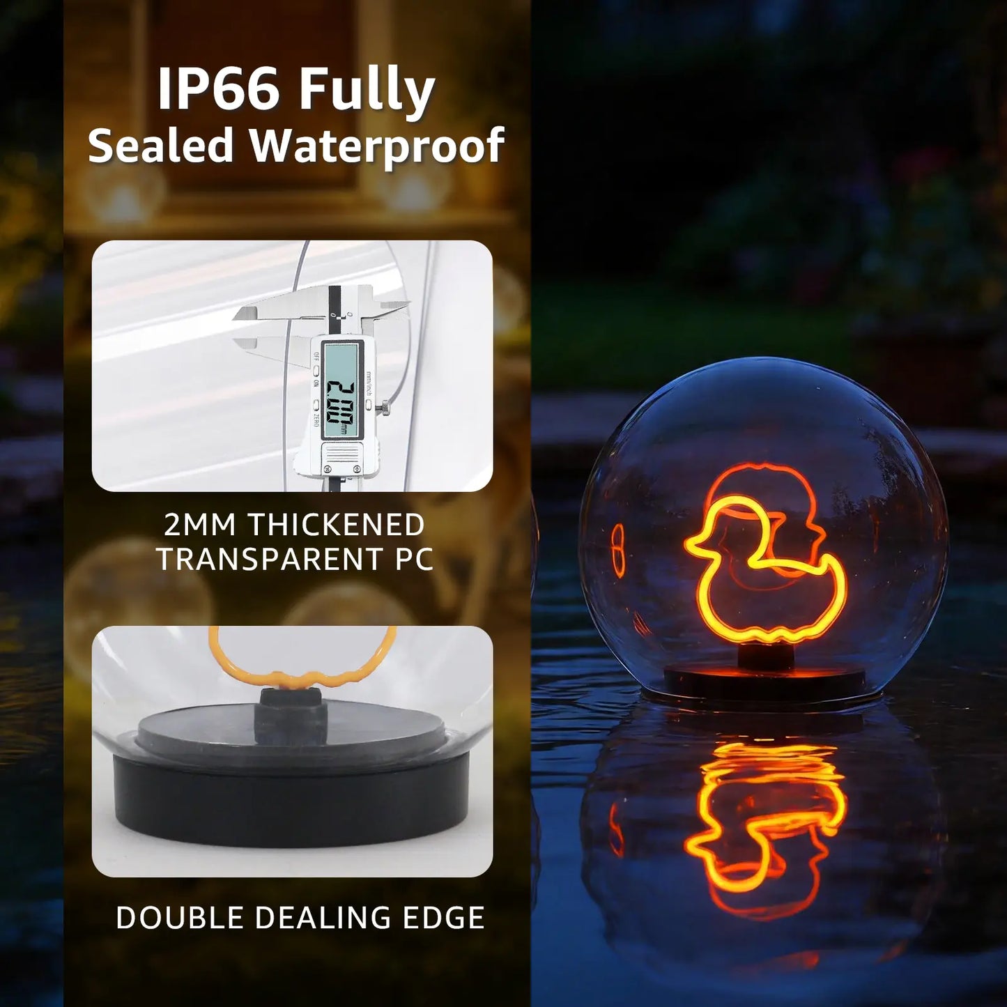 Solar-Powered Floating Ball Lanterns with Stick, 2-Pack, Automatic Night Illumination, IP66 Water Resistant, 10H Runtime, Warm White Light, Batteries Included, Decking & Patio Lighting to Boost Cozy Ambience for Pathway, Pond, Backyard & Swimming Pool