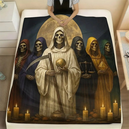 Santa Muerte Flannel Blanket Super Soft Warm Cozy Acceptance of Fate Theme Throw for Couch Bed Living Room Travel Home Decor Unique Birthday Christmas Gift